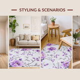 Ultra Soft Area Rug, Non Slip, Stain Resistant, Washable Area Rugs for Living Room, Bedroom, Rustic White Blossom Aesthetic(Purple)