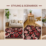Ultra Soft Area Rug, Non Slip, Stain Resistant, Washable Area Rugs for Living Room, Bedroom, Rustic Low Pile Blossom Design(Black)