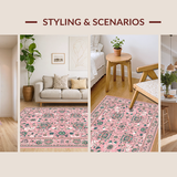 Ultra Soft Area Rug, Non Slip, Stain Resistant, Washable Area Rugs for Living Room, Bedroom, Whimsical Floral Boho Elegance(Pink)