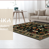 Ultra Soft Area Rug, Non Slip, Stain Resistant, Washable Area Rugs for Living Room, Bedroom, Vibrant Floral Insect Motif Artwork(Black)