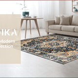 Ultra Soft Area Rug, Non Slip, Stain Resistant, Washable Area Rugs for Living Room, Bedroom, Earthy Toned Elegant Botanical Motif(Black)