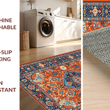 Ultra Soft Area Rug, Non Slip, Stain Resistant, Washable Area Rugs for Living Room, Bedroom, Bright Medallion Patterned Vibe(Orange)