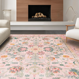 Ultra Soft Area Rug, Non Slip, Stain Resistant, Washable Area Rugs for Living Room, Bedroom, Trendy Soft Color Floral Design(Pink)