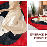 Ultra Soft Area Rug, Non Slip, Stain Resistant, Washable Area Rugs for Living Room, Bedroom, Yin Yang Circular Meditation Space Washable Rug(Red)
