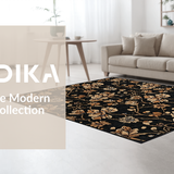 Ultra Soft Area Rug, Non Slip, Stain Resistant, Washable Area Rugs for Living Room, Bedroom, Vibrant Coastal Botanical Design(Black)