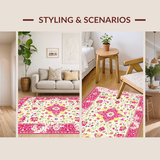 Ultra Soft Area Rug, Non Slip, Stain Resistant, Washable Area Rugs for Living Room, Bedroom, Vibrant Retro Flower Composition(White)