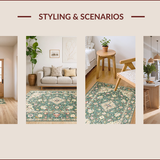 Ultra Soft Area Rug, Non Slip, Stain Resistant, Washable Area Rugs for Living Room, Bedroom, Timeless Ornate Tiled Aesthetic(Green)