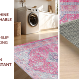 Ultra Soft Area Rug, Non Slip, Stain Resistant, Washable Area Rugs for Living Room, Bedroom, Contemporary Geometric Floral Aesthetic(Pink)