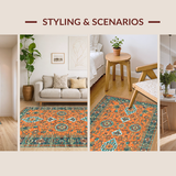 Ultra Soft Area Rug, Non Slip, Stain Resistant, Washable Area Rugs for Living Room, Bedroom, Chic Floral Trellis Arrangement(Orange)