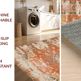 Ultra Soft Area Rug, Non Slip, Stain Resistant, Washable Area Rugs for Living Room, Bedroom, Vintage Distressed Earthy Tones(Orange)
