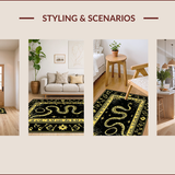 Ultra Soft Area Rug, Non Slip, Stain Resistant, Washable Area Rugs for Living Room, Bedroom, Elegant Black and Gold Print(Black)