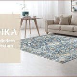 Ultra Soft Area Rug, Non Slip, Stain Resistant, Washable Area Rugs for Living Room, Bedroom, Elegant Gray Damask Motif(Blue)