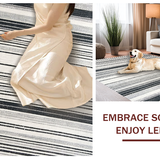 Ultra Soft Area Rug, Non Slip, Stain Resistant, Washable Area Rugs for Living Room, Bedroom, Black and White Linear Stripe Rug, Absorbent Layered Pattern, Non Slip Base(Black)