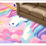 Ultra Soft Area Rug, Non Slip, Stain Resistant, Washable Area Rugs for Living Room, Bedroom, Pastel Unicorn Rainbow Rug for Girls Nursery(Red)