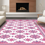 Ultra Soft Area Rug, Non Slip, Stain Resistant, Washable Area Rugs for Living Room, Bedroom, Intricate Botanical Border Design(White)