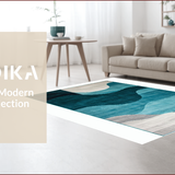 Ultra Soft Area Rug, Non Slip, Stain Resistant, Washable Area Rugs for Living Room, Bedroom, Contemporary Neutral Teal Waves(Blue)