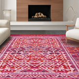Ultra Soft Area Rug, Non Slip, Stain Resistant, Washable Area Rugs for Living Room, Bedroom, Rustic Vibrant Diamond Arrangement(Red)