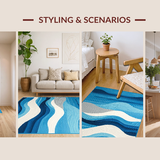 Ultra Soft Area Rug, Non Slip, Stain Resistant, Washable Area Rugs for Living Room, Bedroom, Serene Coastal Abstract Design(Blue)