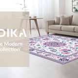 Ultra Soft Area Rug, Non Slip, Stain Resistant, Washable Area Rugs for Living Room, Bedroom, Delicate Blossom and Feather Theme(White)