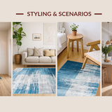 Ultra Soft Area Rug, Non Slip, Stain Resistant, Washable Area Rugs for Living Room, Bedroom, Contemporary Distressed Abstract Motif(Blue)