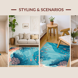 Ultra Soft Area Rug, Non Slip, Stain Resistant, Washable Area Rugs for Living Room, Bedroom, Pastel Coral Wave Inspiration(Blue)