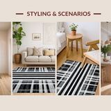 Ultra Soft Area Rug, Non Slip, Stain Resistant, Washable Area Rugs for Living Room, Bedroom, Layered Doorstep Rug with Artistic Stripe Harmony and Modern Geometric Flair(Black)