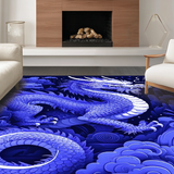 Ultra Soft Area Rug, Non Slip, Stain Resistant, Washable Area Rugs for Living Room, Bedroom, Playful Dragon Fantasy Expression(Blue)