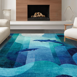 Ultra Soft Area Rug, Non Slip, Stain Resistant, Washable Area Rugs for Living Room, Bedroom, 3D Illusion Deep Sea with Nautical Whale, Dolphin, and Octopus Tentacle(Blue)