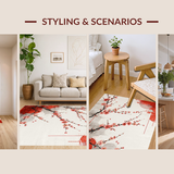 Ultra Soft Area Rug, Non Slip, Stain Resistant, Washable Area Rugs for Living Room, Bedroom, Contemporary Red Blossom Print(Red)