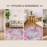 Ultra Soft Area Rug, Non Slip, Stain Resistant, Washable Area Rugs for Living Room, Bedroom, Chic Distressed Artful Motif(Pink)