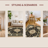 Ultra Soft Area Rug, Non Slip, Stain Resistant, Washable Area Rugs for Living Room, Bedroom, Luxurious Earth Tone Ornate Patterns(Black)