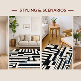 Ultra Soft Area Rug, Non Slip, Stain Resistant, Washable Area Rugs for Living Room, Bedroom, Art Deco Revival: Black and White Stripe Woven Floor Carpet(Black)