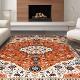 Ultra Soft Area Rug, Non Slip, Stain Resistant, Washable Area Rugs for Living Room, Bedroom, Rustic Orange and Navy Elegance(Orange)