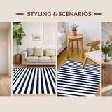 Ultra Soft Area Rug, Non Slip, Stain Resistant, Washable Area Rugs for Living Room, Bedroom, Striking Classic Horizontal Lines(Blue)