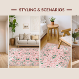 Ultra Soft Area Rug, Non Slip, Stain Resistant, Washable Area Rugs for Living Room, Bedroom, Cozy Vintage Botanical Charm(Pink)