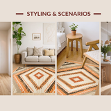 Ultra Soft Area Rug, Non Slip, Stain Resistant, Washable Area Rugs for Living Room, Bedroom, Elegant Ogee Patterned Textile(Orange)