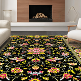 Ultra Soft Area Rug, Non Slip, Stain Resistant, Washable Area Rugs for Living Room, Bedroom, Contemporary Whimsical Floral Arrangement(Black)