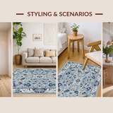 Ultra Soft Area Rug, Non Slip, Stain Resistant, Washable Area Rugs for Living Room, Bedroom, Stylish Ornate Blue Pattern(Gray)
