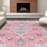 Ultra Soft Area Rug, Non Slip, Stain Resistant, Washable Area Rugs for Living Room, Bedroom, Contemporary Abstract Circular Design(Pink)