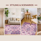Ultra Soft Area Rug, Non Slip, Stain Resistant, Washable Area Rugs for Living Room, Bedroom, Rustic Multi-Hued Ogee Pattern(Pink)