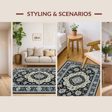Ultra Soft Area Rug, Non Slip, Stain Resistant, Washable Area Rugs for Living Room, Bedroom, Striking Ogee Pattern in Monochrome(Black)