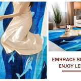 Ultra Soft Area Rug, Non Slip, Stain Resistant, Washable Area Rugs for Living Room, Bedroom, Joyful Underwater Life Motif(Blue)