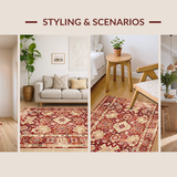 Ultra Soft Area Rug, Non Slip, Stain Resistant, Washable Area Rugs for Living Room, Bedroom, Sophisticated Vintage Floral Aesthetic(Red)