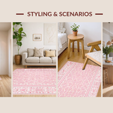 Ultra Soft Area Rug, Non Slip, Stain Resistant, Washable Area Rugs for Living Room, Bedroom, Scalloped Wavy Bow Decor Rug Preppy-Inspired Ribbon Pattern Accent(Pink)