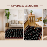 Ultra Soft Area Rug, Non Slip, Stain Resistant, Washable Area Rugs for Living Room, Bedroom, Unique Vintage Melodic Pattern Style(Black)