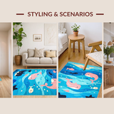 Ultra Soft Area Rug, Non Slip, Stain Resistant, Washable Area Rugs for Living Room, Bedroom, Charming Aquatic Fantasy Aesthetic(Blue)
