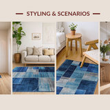 Ultra Soft Area Rug, Non Slip, Stain Resistant, Washable Area Rugs for Living Room, Bedroom, Modern Whimsical Patterned Flair(Blue)