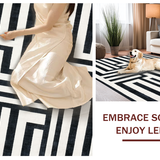 Ultra Soft Area Rug, Non Slip, Stain Resistant, Washable Area Rugs for Living Room, Bedroom, Boho-Inspired Contrast Stripe Rug With Handcrafted Appearance(Black)