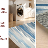 Ultra Soft Area Rug, Non Slip, Stain Resistant, Washable Area Rugs for Living Room, Bedroom, Contemporary Striped Rug: Modern Grey & Blue Aisle Runner Design(Blue)