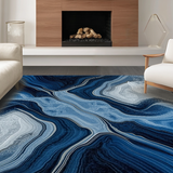 Ultra Soft Area Rug, Non Slip, Stain Resistant, Washable Area Rugs for Living Room, Bedroom, Dynamic Asymmetrical Marble Aesthetic(Blue)